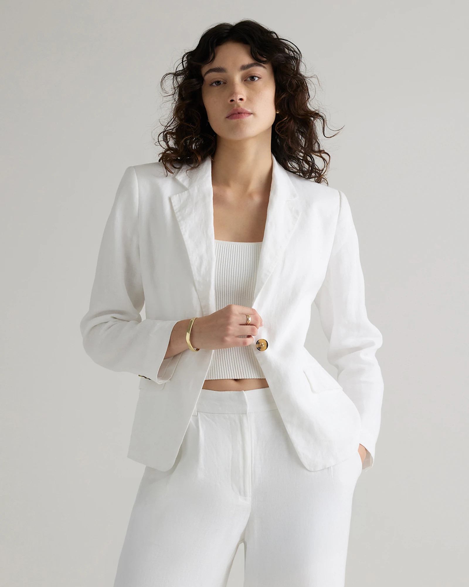 100% European Linen Structured Blazer in White | Quince