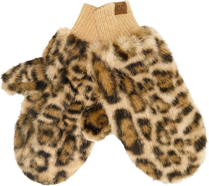 C.C Women's Faux Fur Wrist Length Fingerless Sherpa Lined Convertible Mittens Gloves | Amazon (US)