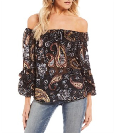 Chelsea & Violet Burnout Velvet Off the Shoulder Blouse