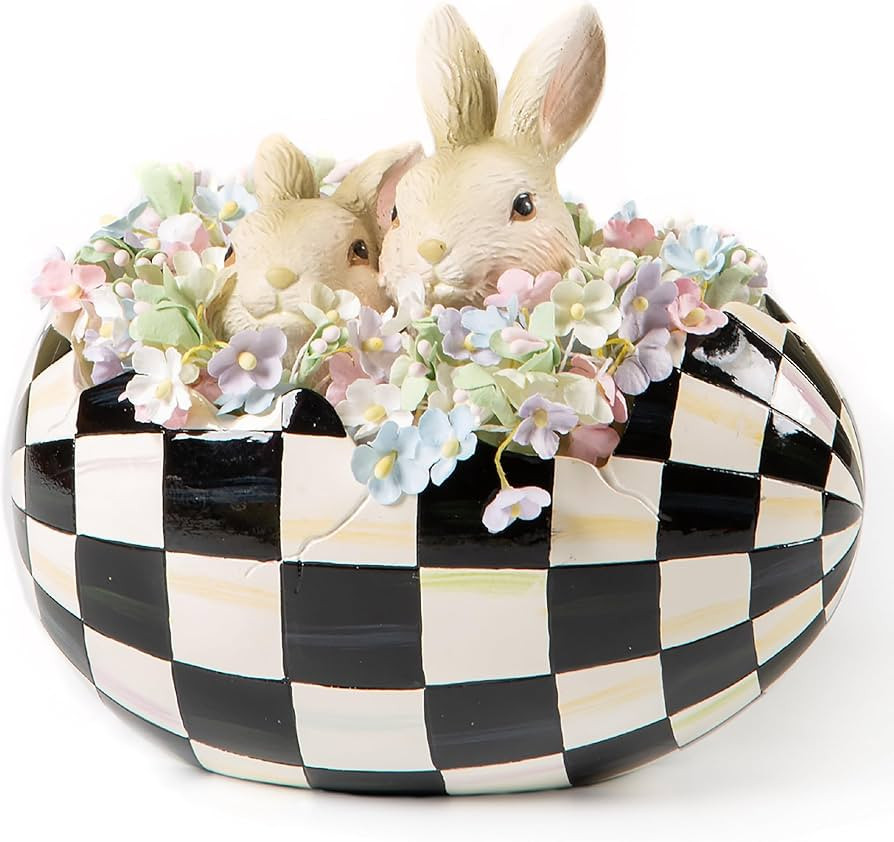 MACKENZIE-CHILDS Peekaboo Egg, Cute Easter Bunny Decor, Spring and Easter Egg Decor, Black-and-Wh... | Amazon (US)
