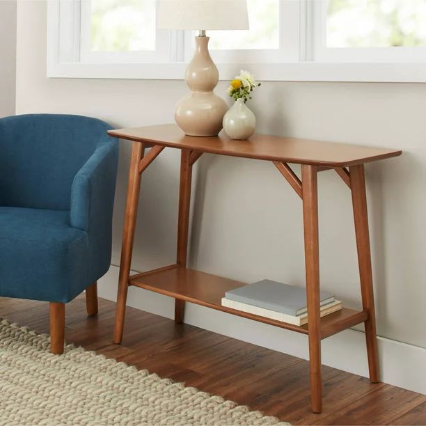 Better Homes & Gardens Reed Mid-Century Modern Console Table, Pecan - Walmart.com | Walmart (US)