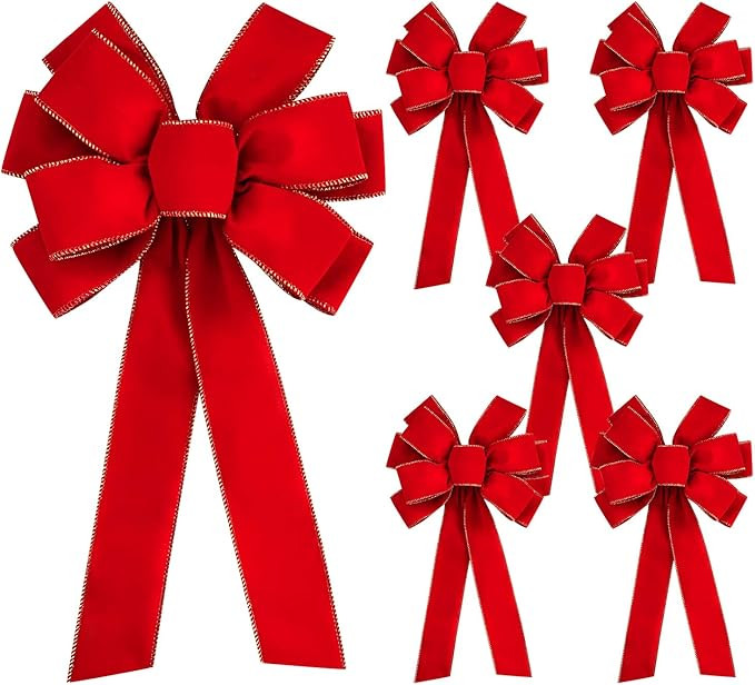 Iceyyyy 6 PCS Large Christmas Bow - 30.7" x 10.6" Christmas Valentine's Day Golden Edged Red Velv... | Amazon (US)