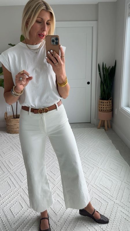 Summer staple jeans! These off-white, wide leg jeans look so elevated and are extremely comfortable!

Wearing a size 6 (indie size up one as I find they run snug) 

#LTKStyleTip #LTKOver40 #LTKVideo