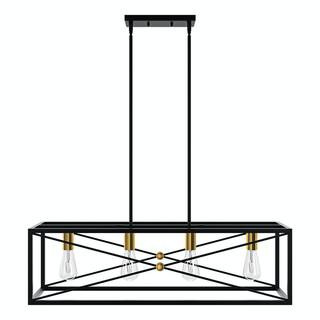 35.4 in. 4-Light Black Metal Kitchen Island Linear Pendant Farmhouse Ceiling Light Fixture | The Home Depot