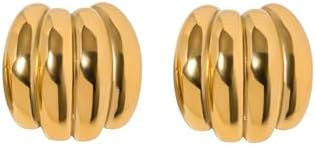 Ridged Dome Statement Earrings – Modern Gold-Tone Jewelry for Women | Amazon (US)
