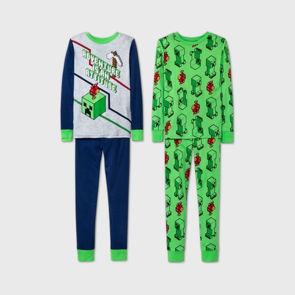 Boys' Minecraft 4pc Pajama Set - Navy/Green | Target