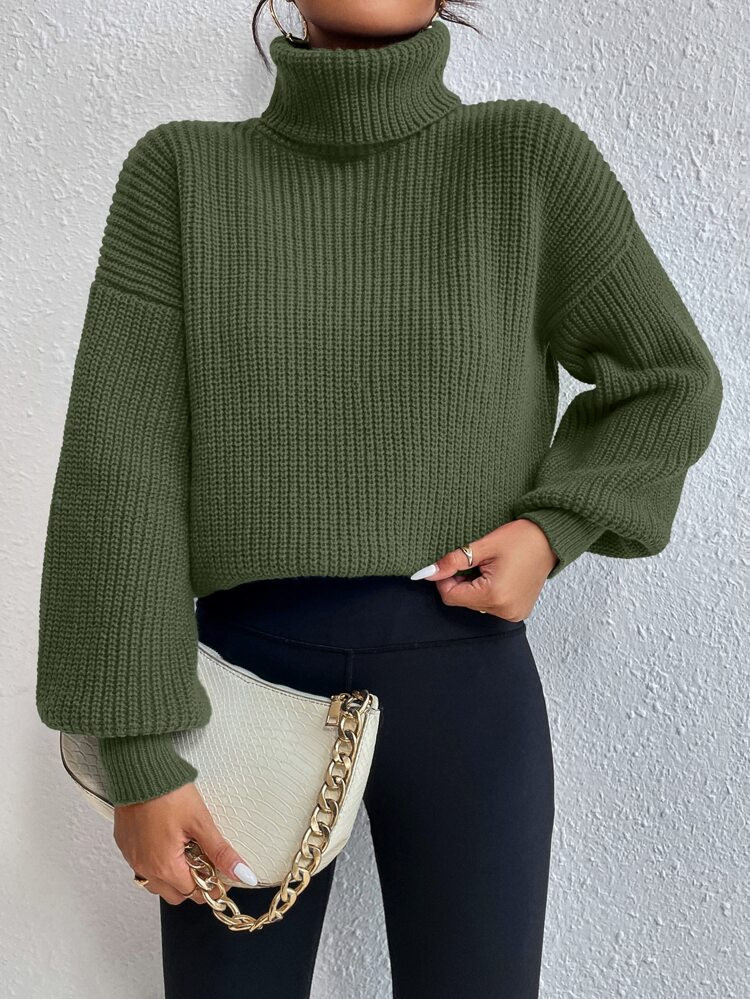 Rib-knit Turtleneck Drop Shoulder Sweater | SHEIN