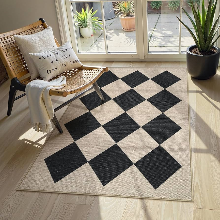 Collive Checkered Easy Jute 3x5 Outdoor Area Rugs, Washable Modern Entryway Rug Non Slip, Woven I... | Amazon (US)