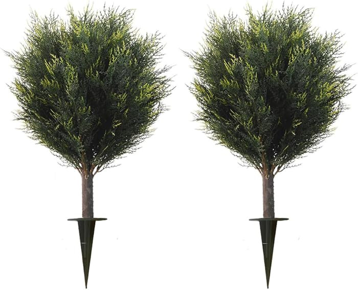 27" Artificial Cedar Topiary Shrub UV-Proof Leaves Poteed Artificial Shrubs for Outdoors Plant fo... | Amazon (US)