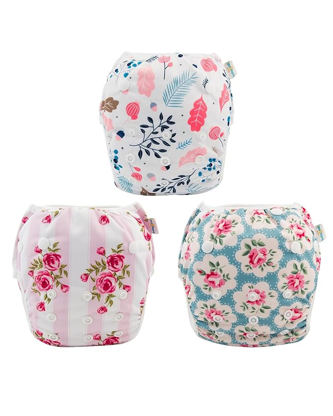 Babygoal Reusable Baby Girl Swim Diapers 3 Pack - Adjustable Washable for 0-8 Months Infants - Id... | Amazon (US)