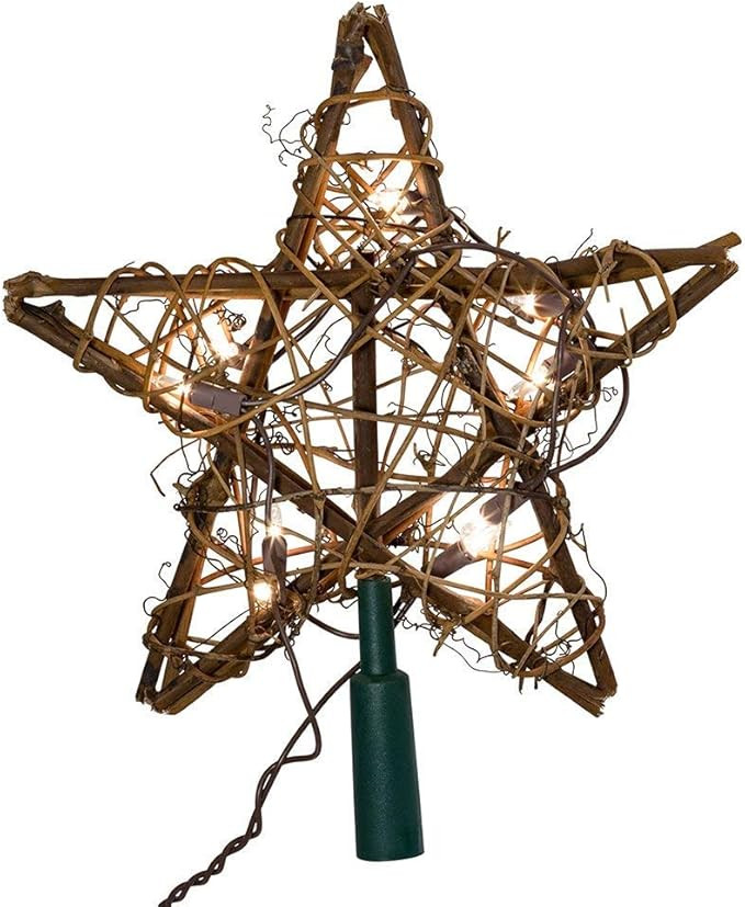 Kurt Adler UL1219/NAT 10 Light Indoor Rattan Natural Star Treetop | Amazon (US)