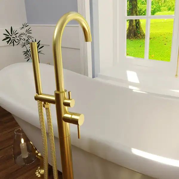 Neptune Single Handle Floor Mounted Gooseneck Freestanding Tub Filler - Standard Handle - Matte B... | Bed Bath & Beyond
