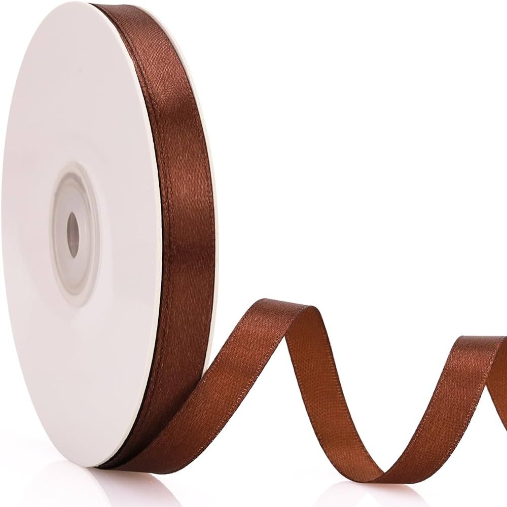 Baocuan 3/8 inch Brown Solid Satin Ribbon 50 Yards 100% Polyester Fabric Soft and Durable for Wed... | Amazon (US)