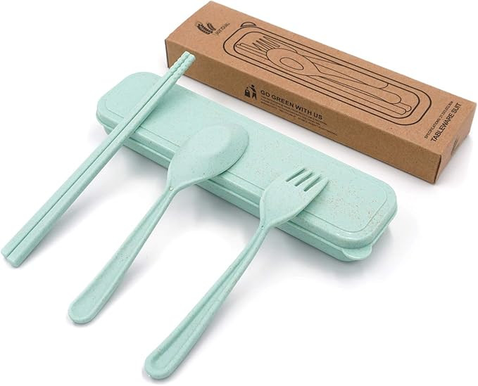 Honbay 3PCS Portable Cutlery Boreal Europe Style Healthy Eco-Friendly Wheat Straw Spoon Chopstick... | Amazon (US)