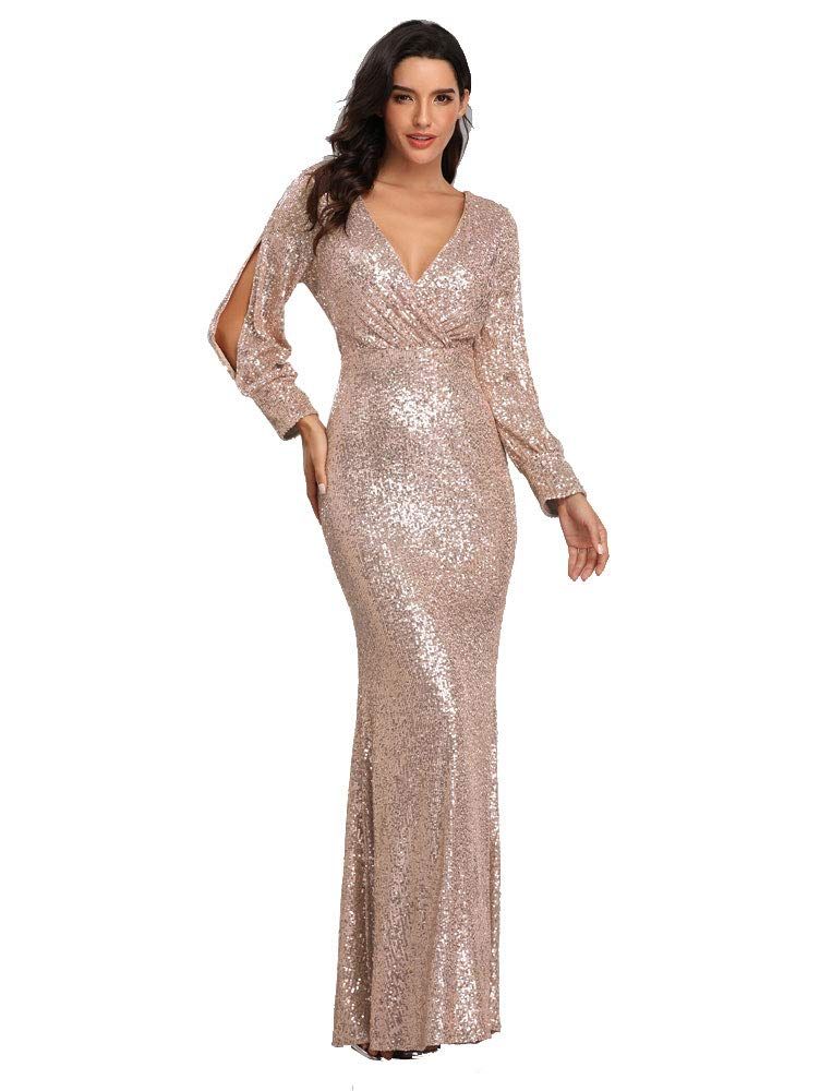 Women's Shinny Sequin Mermaid Evening Dress Sleeve Prom Gown | Amazon (US)