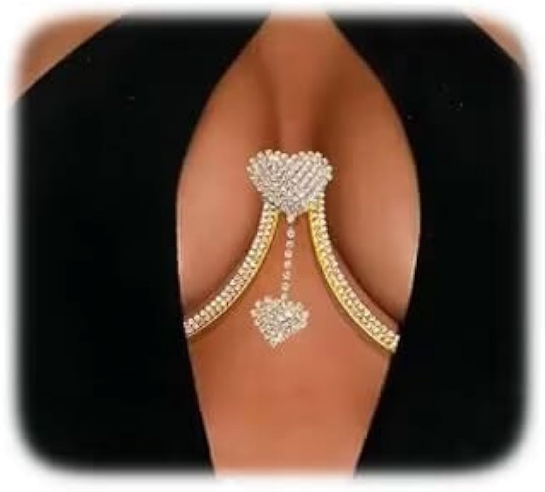 Rhinestone Chest Bracket Chain Trendy Crystal Heart Pendant Chest Bracket Bra Chain Sexy Bikini B... | Amazon (US)