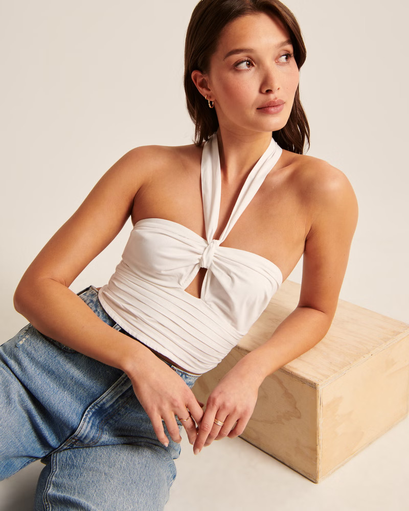 Women's Poplin Knot-Front Halter Top | Women's Tops | Abercrombie.com | Abercrombie & Fitch (US)