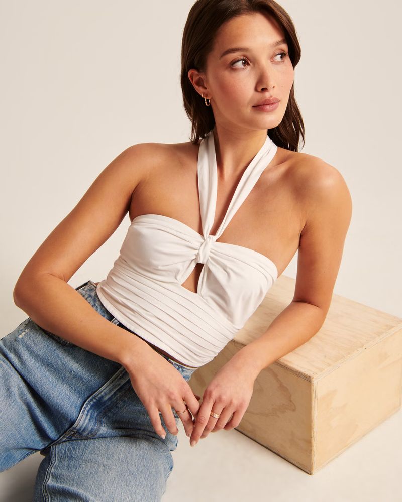 Poplin Knot-Front Halter Top | Abercrombie & Fitch (US)
