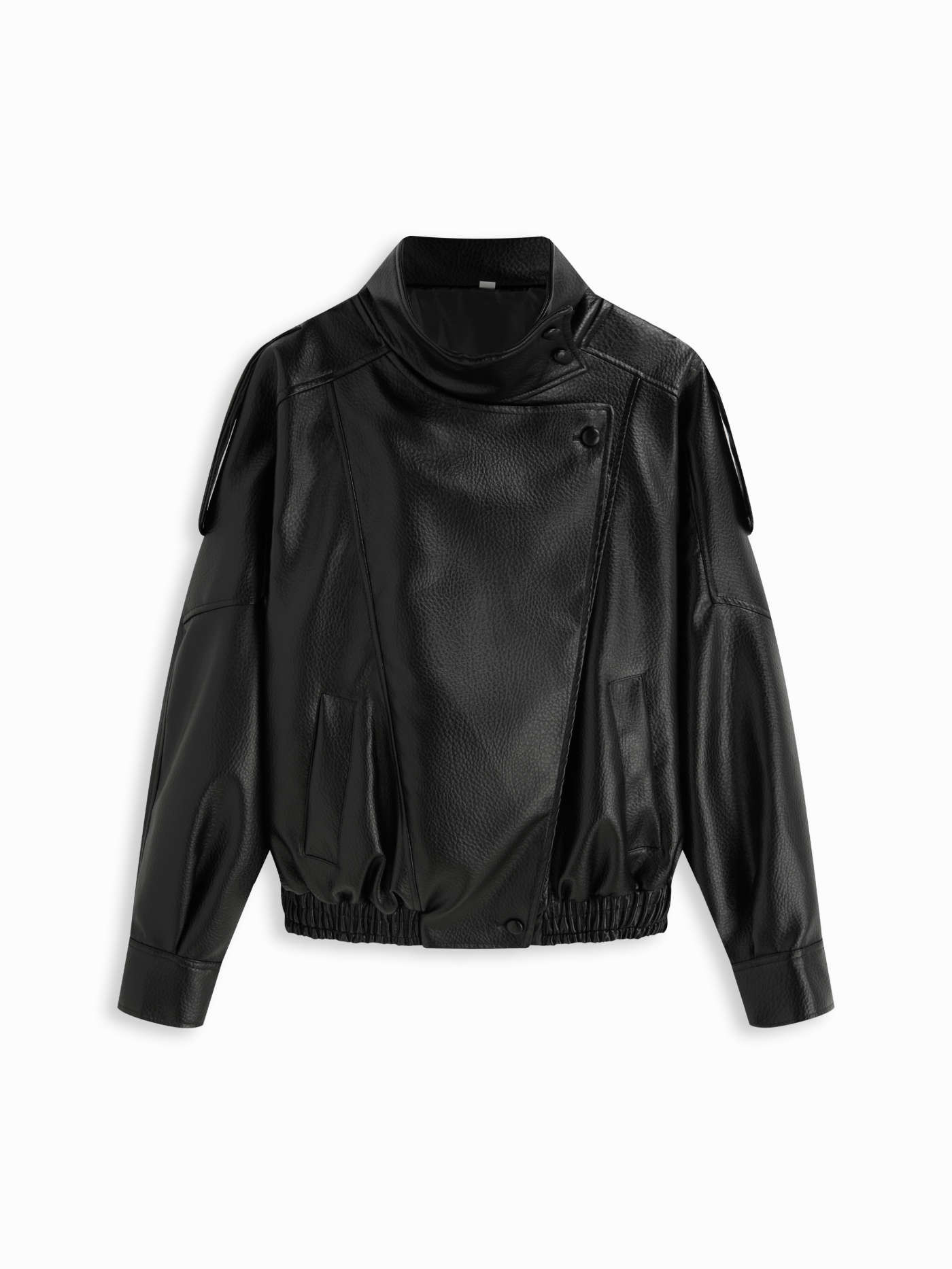 Faux Leather Notched Button Collar Long Sleeve Faux Leather Jacket For Daily Casual | Cider