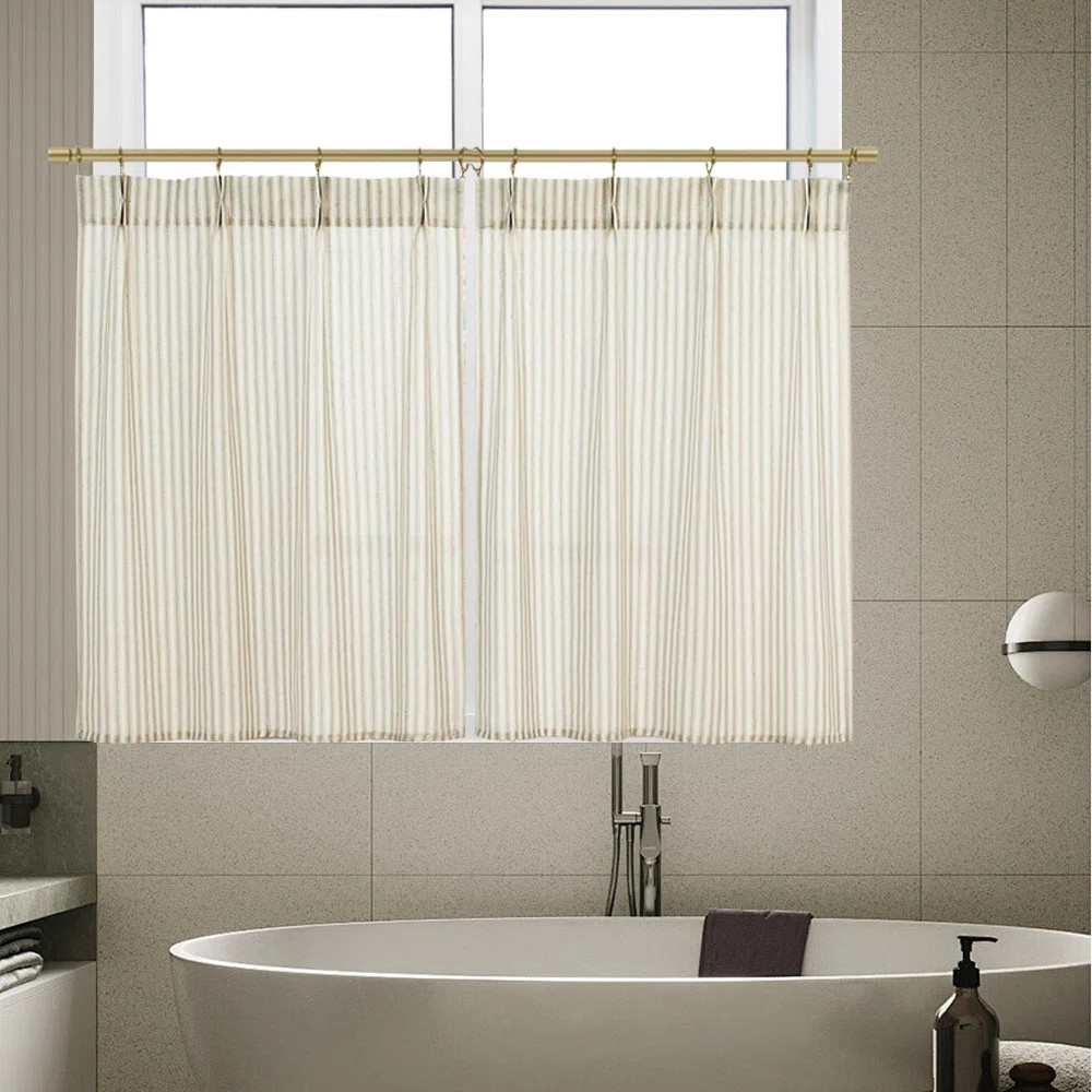 Cafe Curtains, Linen Cotton Blend Light-Filtering Short Curtains For Kitchen Bathroom, Striped Pa... | Wayfair North America