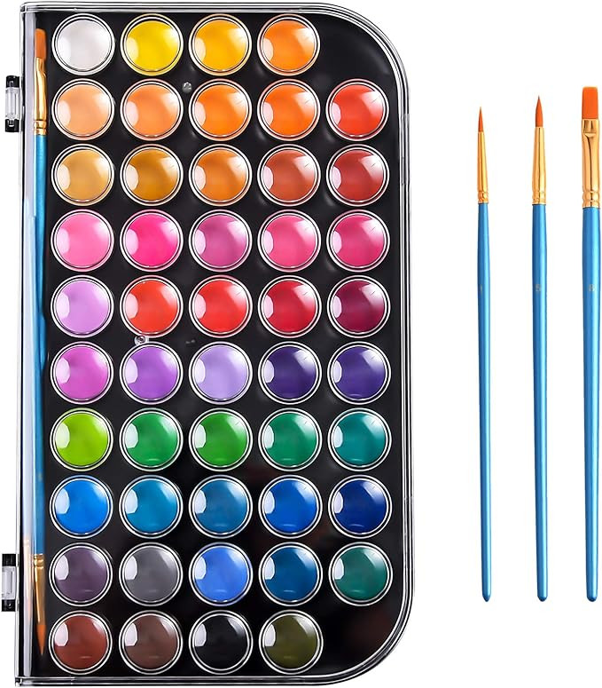 Upgraded 48 Colors Watercolor Paint, Washable Watercolor Paint Set with 3 Paint Brushes and Palet... | Amazon (US)