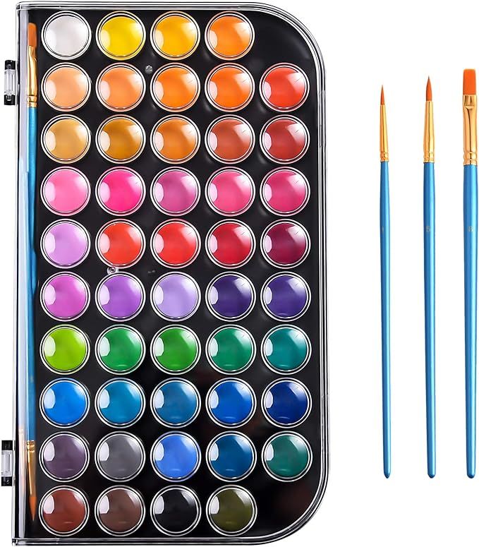 Upgraded 48 Colors Watercolor Paint, Washable Watercolor Paint Set with 3 Paint Brushes and Palet... | Amazon (US)