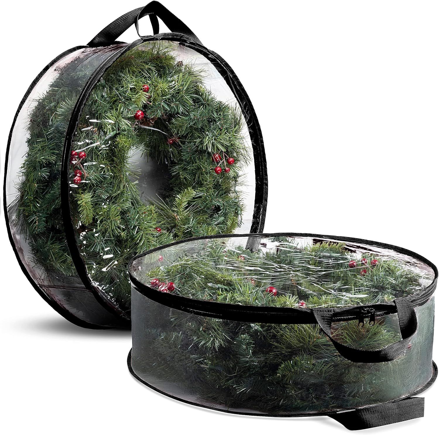 Zober 2-Pack Christmas Wreath Storage Bag 24 Inch - Clear PVC Plastic for All View Durable Plasti... | Amazon (US)