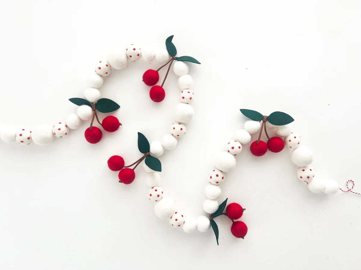 Simple Cherry with Polka Dots Felt Ball Garland | Pearl & Jane