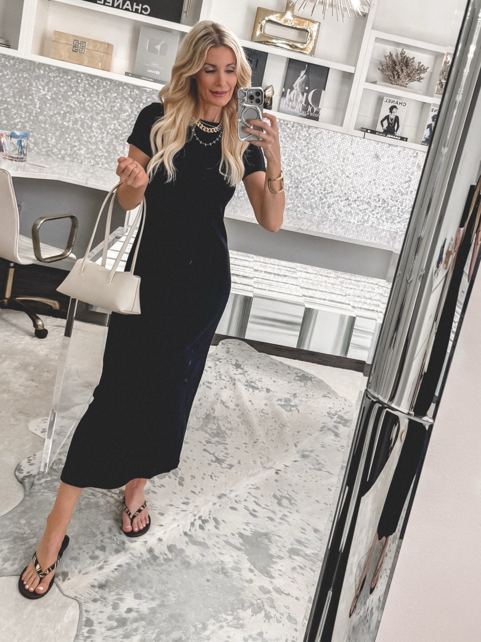 You can never go wrong with a little black dress, and this t-shirt midi dress is the perfect casual summer version ✨ It’s soft, flattering, and easy to wear with flat sandals or fun zebra print flip-flops. Wearing an XS. #SummerDress #LBD #CasualStyle 

 #LTKootd #LTKSeasonal #LTKOver40