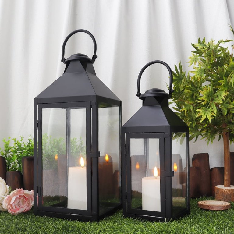 Set of 2 Black Decorative Lanterns Metal Candle Lanterns for Indoor Outdoor Events - Walmart.com | Walmart (US)