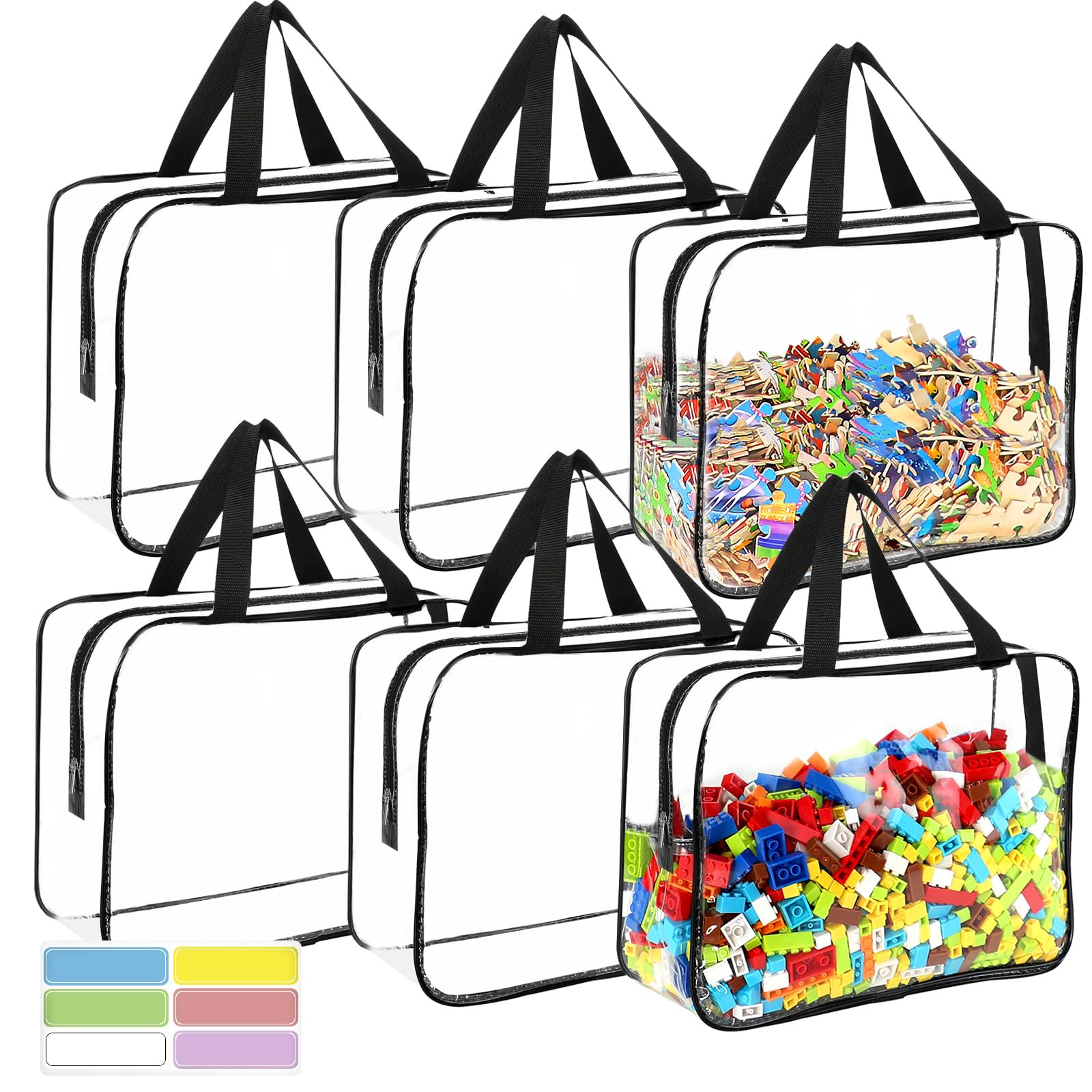 6 Packs Large Toy Storage Bags with Labels, Reusable Clear PVC Board Game Storage, Travel Waterpr... | Amazon (US)