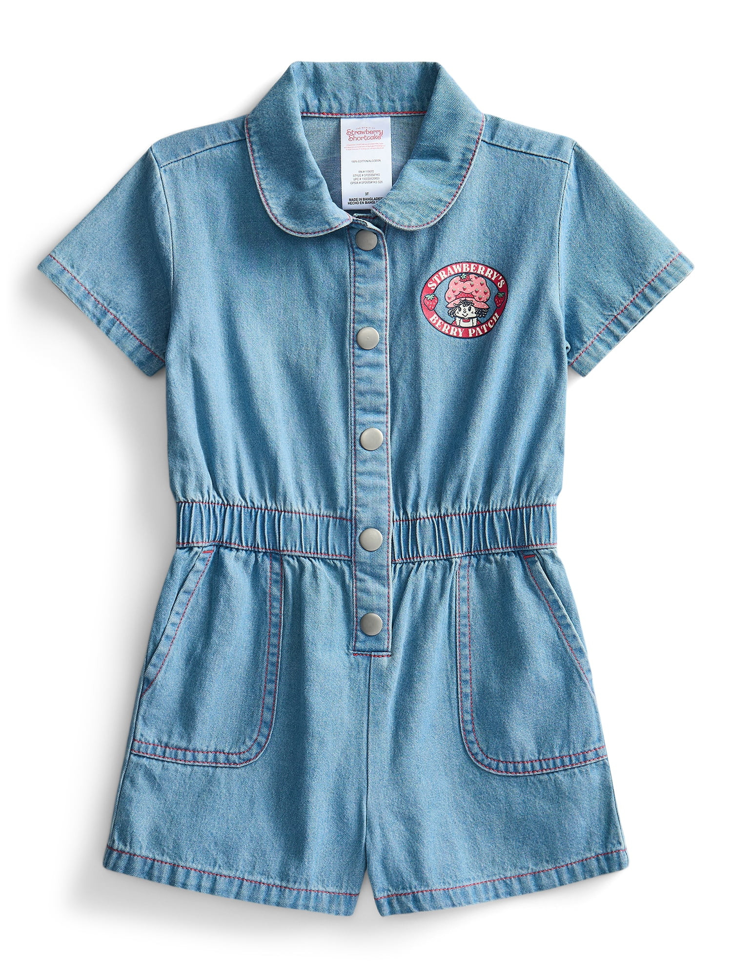 Strawberry Shortcake Toddler Girl Denim Romper with Short Sleeves, Sizes 12M-5T | Walmart (US)