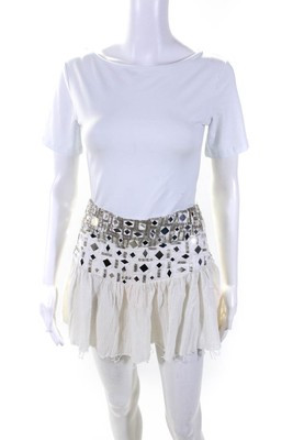 Pre-loved PartnerJoe's Womens Raw Hem Beaded Waistband Mini Skirt White Size MFree Shipping in US... | eBay US