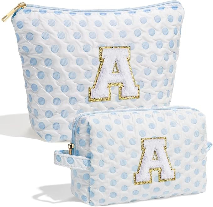 YOOLIFE Cute Makeup Bag for Women - Personalized Pink White Initial Cosmetic Travel Bag for Women... | Amazon (US)