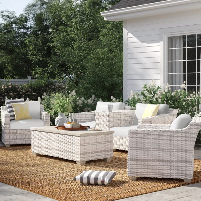 Falmouth High-Density Polyethylene (HDPE) Wicker 4 - Person Seating Group with Cushions | Wayfair North America