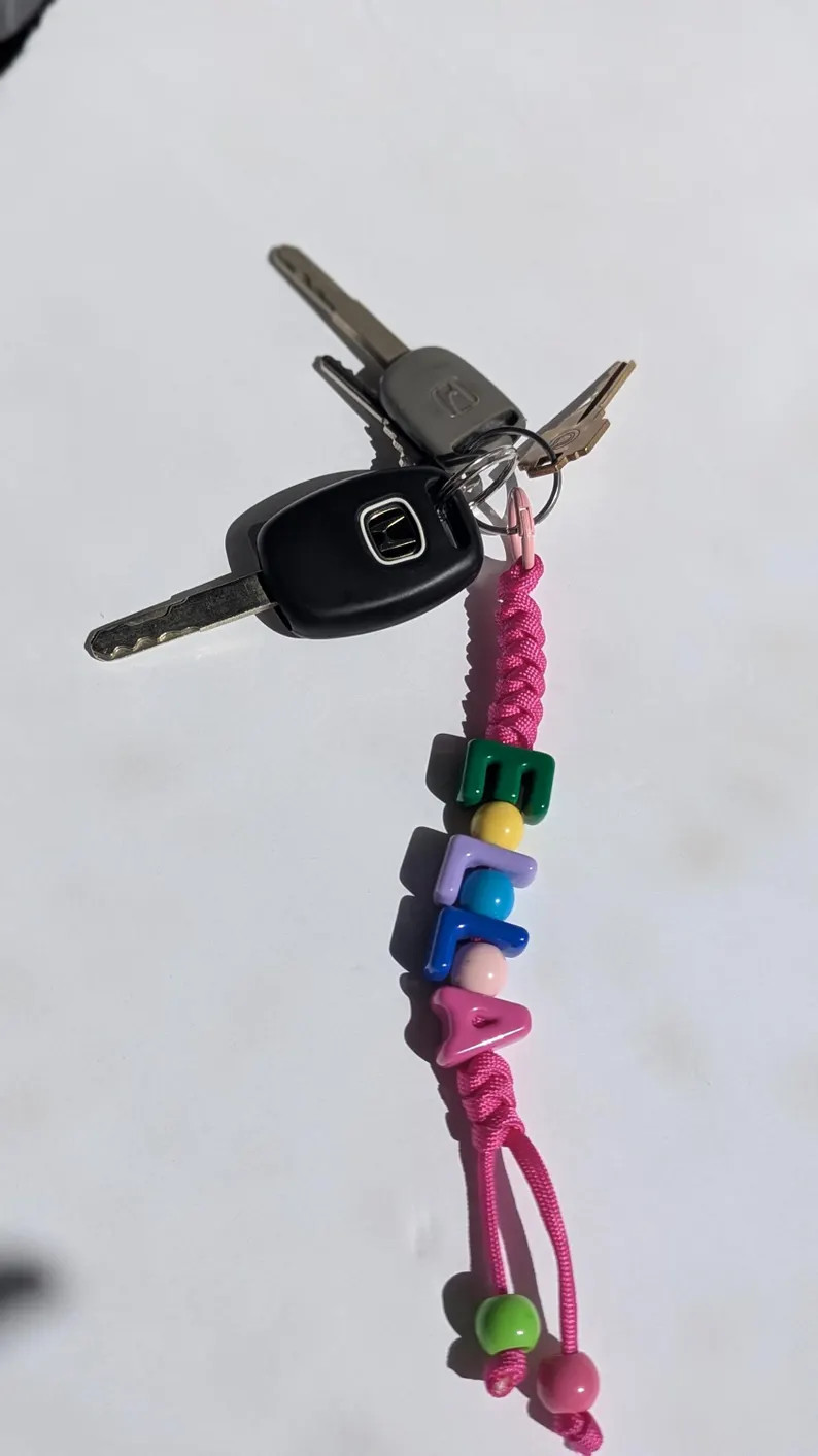 Personalized Name Beads Chunky Keychain Paracord Art Cool Gift Back to School Playful Unique Bag ... | Etsy (US)