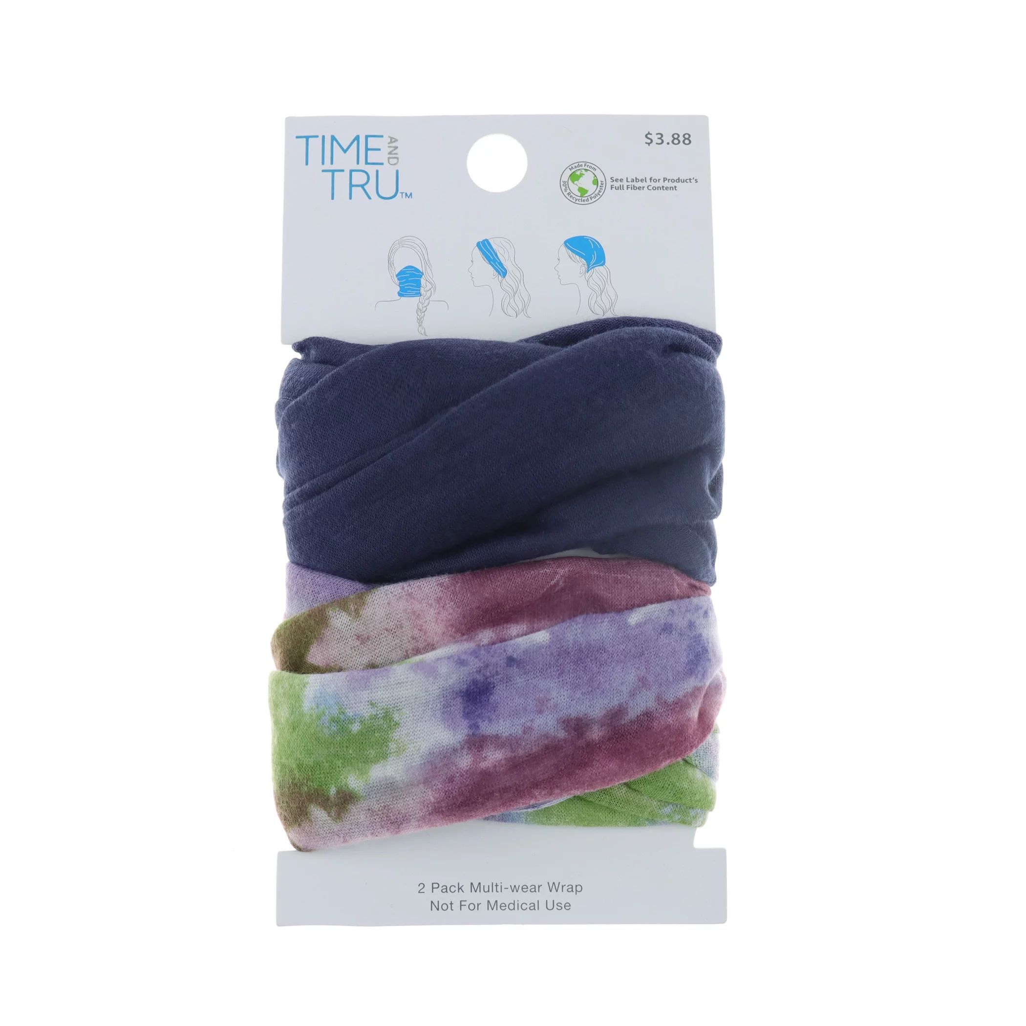 Time and Tru Women's Tie Dye Head wrap , 2-Pack Multi-Color | Walmart (US)