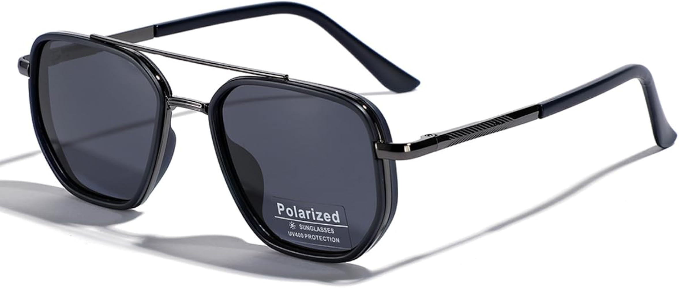 Polarized TR90 Sunglasses Vintage Square Flattop Sun Glasses Double Bridge Metal UV400 Eyewears | Amazon (US)
