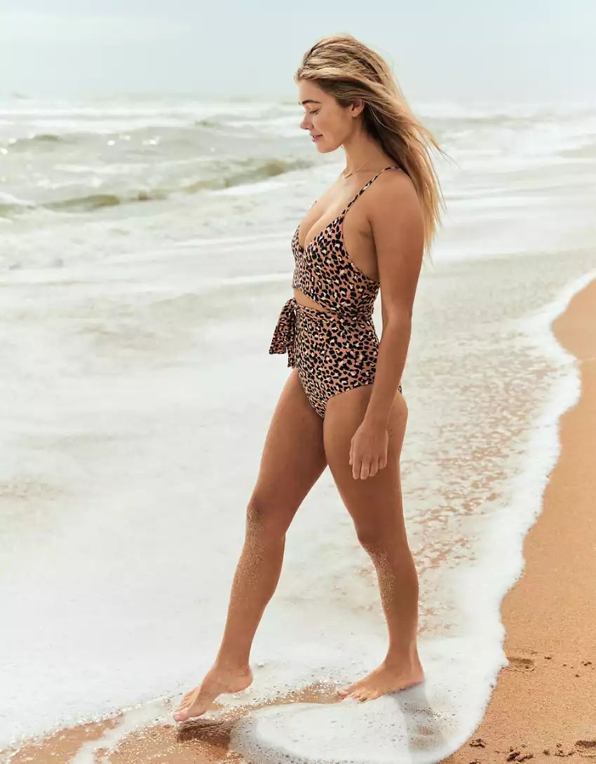 Aerie Leopard Wrap One Piece Swimsuit | American Eagle Outfitters (US & CA)