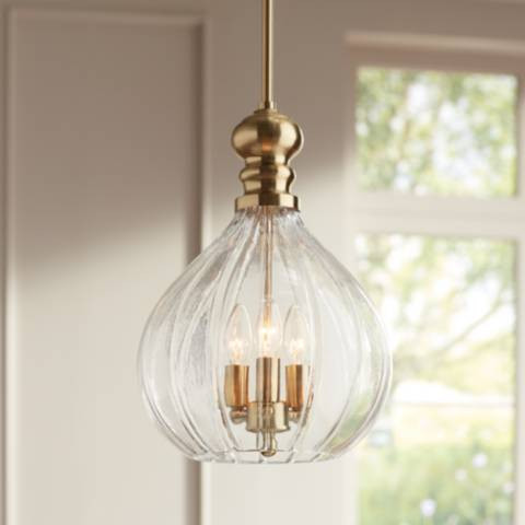 Possini Euro Houten 11 1/2" Wide Soft Gold 3-Light Glass Mini Pendant | Lamps Plus