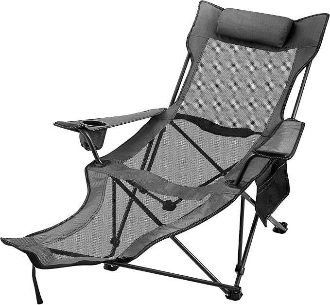 Happybuy Folding Camp Chair with Footrest Mesh, Portable Lounge Chair with Cup Holder and Storage... | Amazon (US)