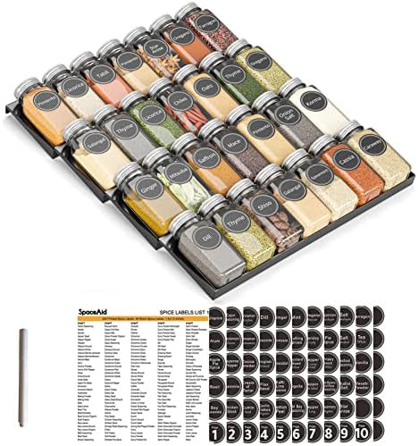 SpaceAid Spice Drawer Organizer with 28 Spice Jars, 386 Spice Labels, Chalk Marker and Funnel Set... | Amazon (US)