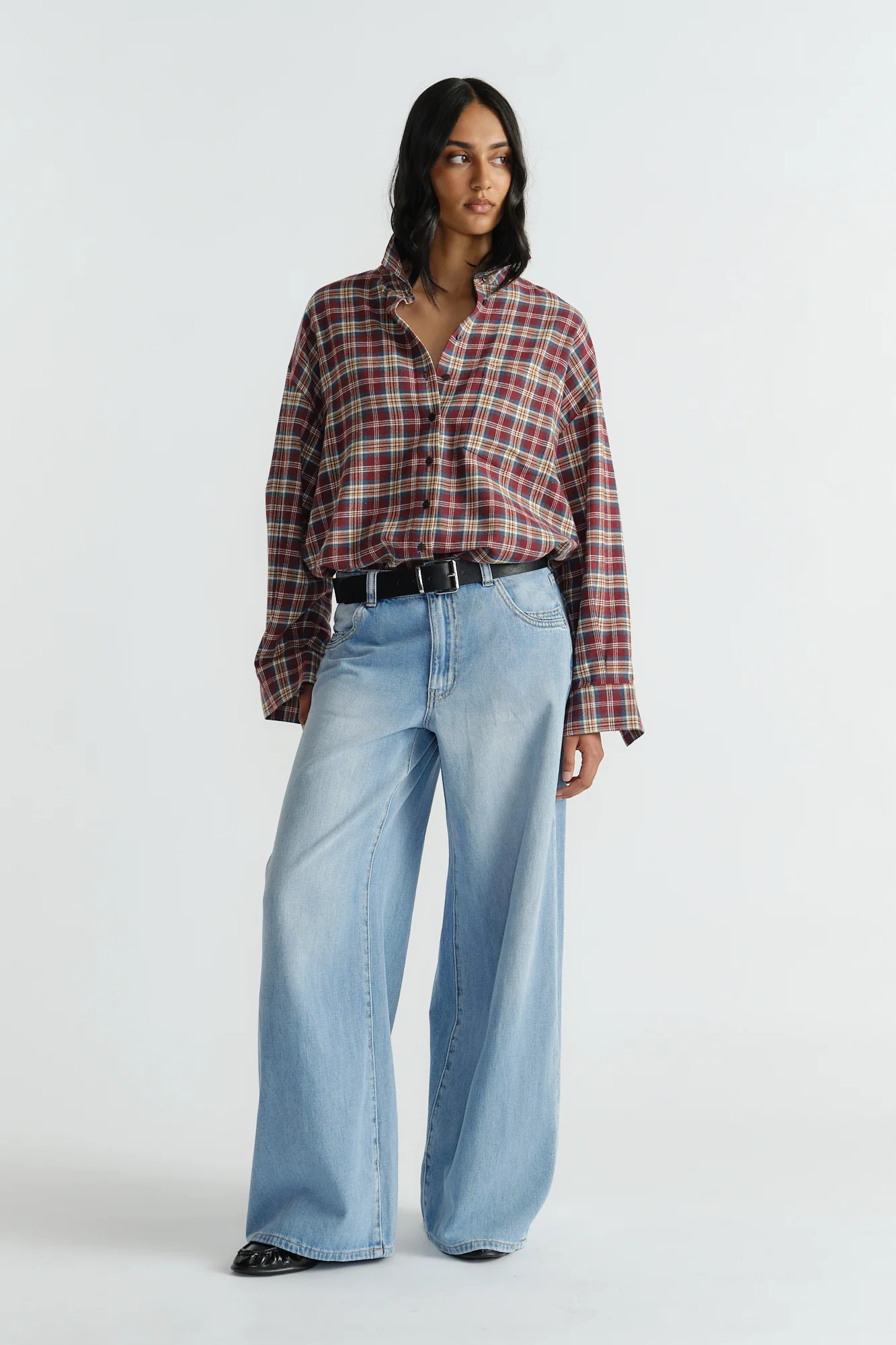 Lori Flannel Shirt - Burgundy Check | DECJUBA