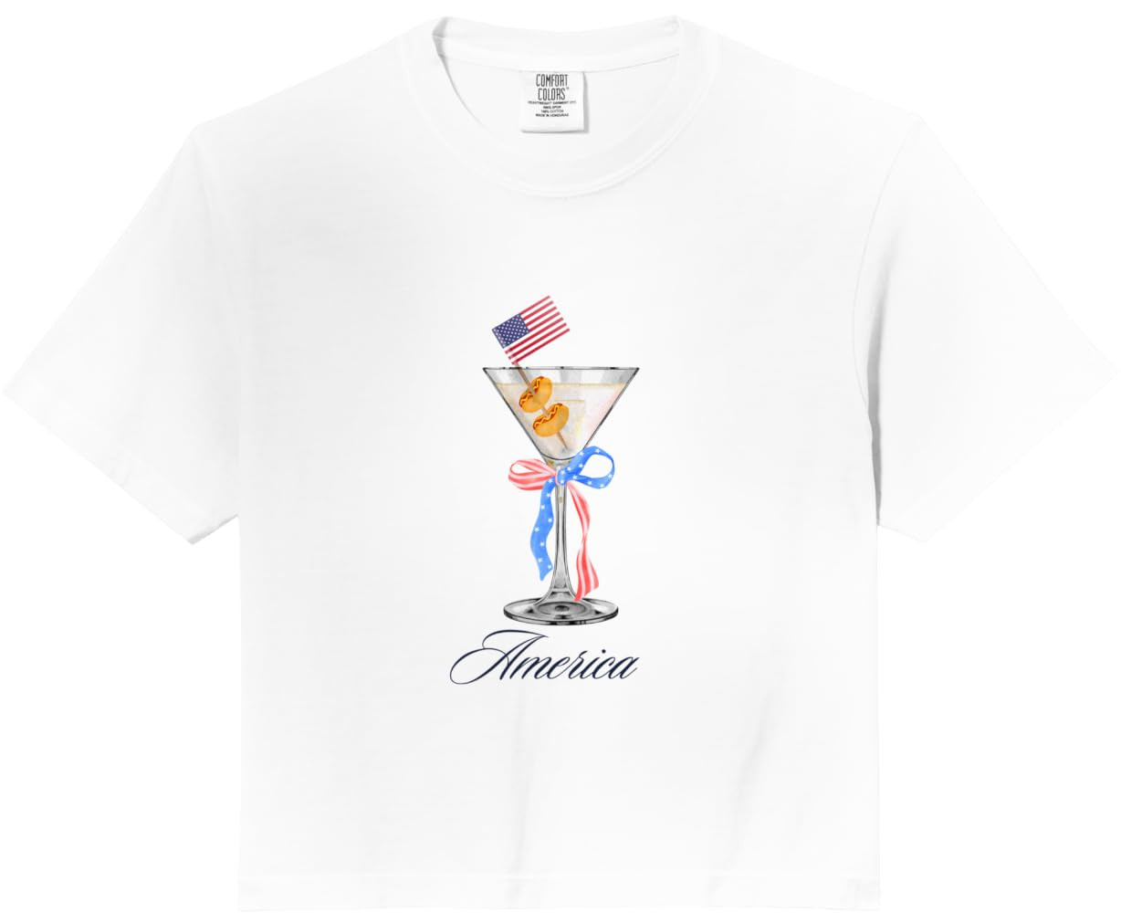Cute 4th of July Martini Cocktail Hot Dogs Comfort Colors Crop Top | Amazon (US)