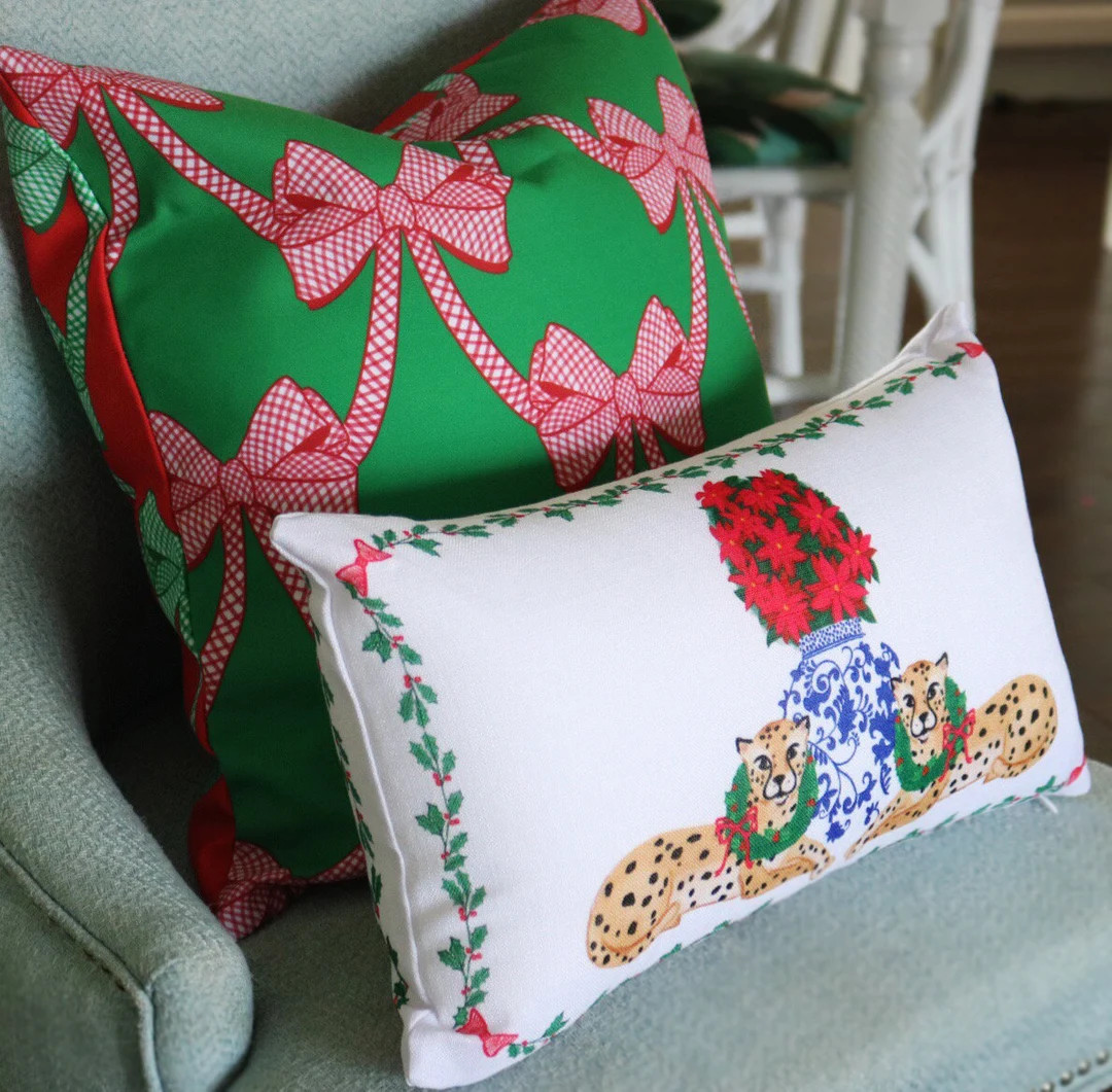 Chinoiserie Christmas Cheetahs Lumbar Pillow - Etsy | Etsy (US)
