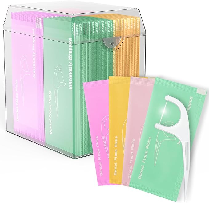 Individually Wrapped Floss Picks, 52 Count Multi-Color Oral Care Flossers for Adults with Handy C... | Amazon (US)