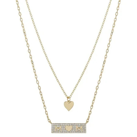 14Kt Gold Flash Plated Crystal Mom Bar and Heart Layered Pendant Necklace 16&18+2 Extender | Walmart (US)