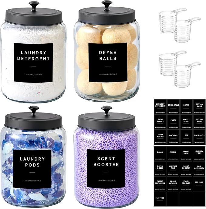 Glass Jars Laundry Containers with Lid, 0.5 Gallon Laundry Organization and Storage Jars, Laundry... | Amazon (US)
