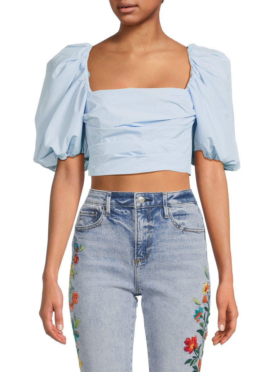 Amanda Uprichard Women's Lana Puff Sleeve Crop Top - Powder Blue - Size M | Saks Fifth Avenue OFF 5TH