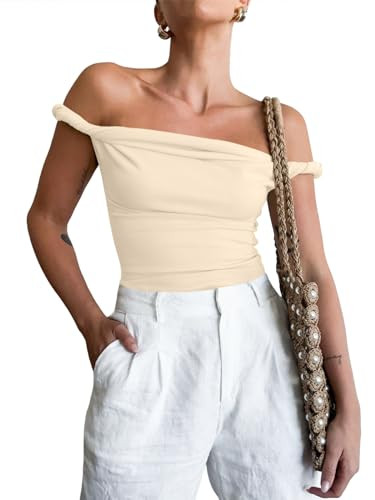 Tankaneo Womens Off The Shoulder Top Sleeveless Slim Fit Stretchy Tank Top Y2k Casual T Shirts | Amazon (US)
